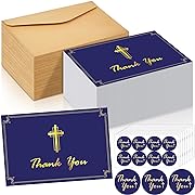 Photo 1 of 200 Sets Christmas Navy Blue and Gold Foil Christian Thank You Cards with Kraft Envelopes and Stickers Religious Blank Cards Cross Gift Bulk for Holy Communion