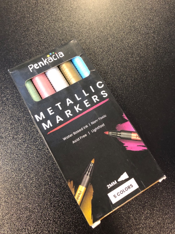 Photo 2 of Metallic Marker Pens Set of 5 - Water Based Safe Scrapbook Metallic Paint Markers for Black Paper, Rock,Ceramic, Card Making, Metal and Glass