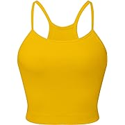 Photo 1 of Abardsion Women's Sleeveless Crop Tank Top Sexy Scoop Neck Racerback Ribbed Knit Basic Camisole (Yellow, S)