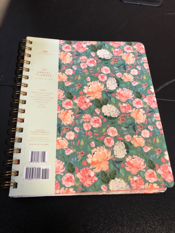 Photo 2 of 2024 Floral Annual Planner by Bright Day, Yearly Monthly Weekly Daily Spiral Bound Dated Agenda Flexible Cover Tabbed Notebook, 8.25 x 6.25
