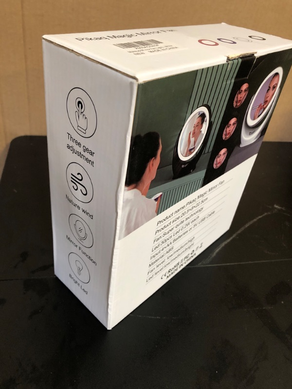 Photo 1 of Makeup Mirror with LED Light, 1X/5X Magnifying Vanity Mirror with Fan, Lighting Modes Dimmable 90 Degree, Light Up Mirror for Travel, Portable Cosmetic Mirror, Button Control