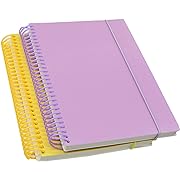 Photo 1 of Large Spiral Notebook With Bandage, 2 Pcs 10.2 Inch x 7.28 Inch B5 Thick Plastic Hardcover 8mm Ruled 150 Sheets (300 Pages) Journals for Study and Notes (2 Pcs Yellow and Purple)