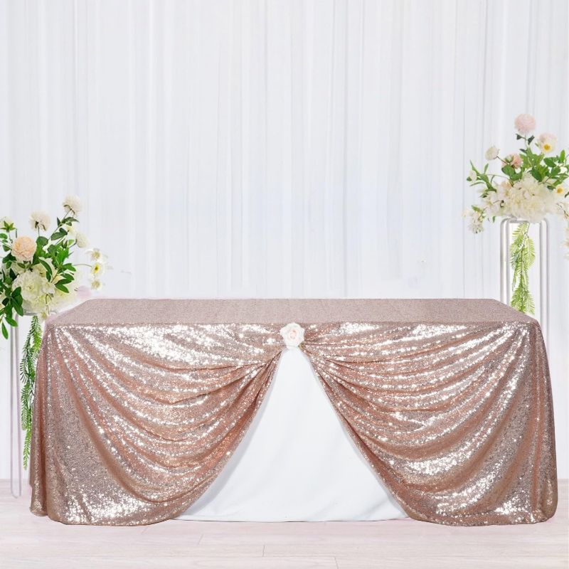 Photo 1 of 12 Packs Sequin Table Runner Rose Gold 54 X 108 Inch Glitter Dining Table Runner for Birthday Wedding Engagement Bridal Baby Shower Bachelorette Holiday Celebration Party Supplies Decorations