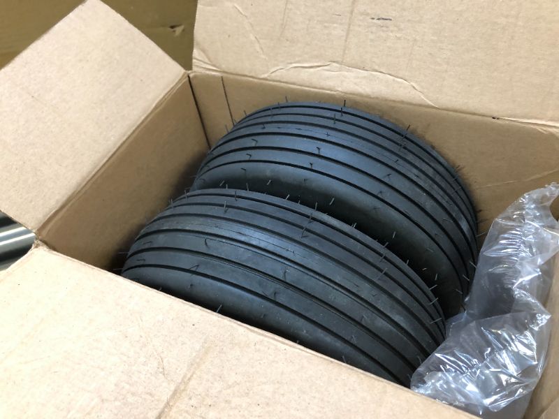 Photo 2 of AR-PRO (2-Pack) 11x4.00-5 Tire and Wheel Assembly, 11x4-5 Lawnmower Tire (4-Ply) and Rim with Tube, 3.4”-4”-4.5”-5” Centered Hub with 3/4” Bushing, Universal Lawn Mower/Yard Tractor Turf Tires 11 x 4.00-5 Tube Type Black