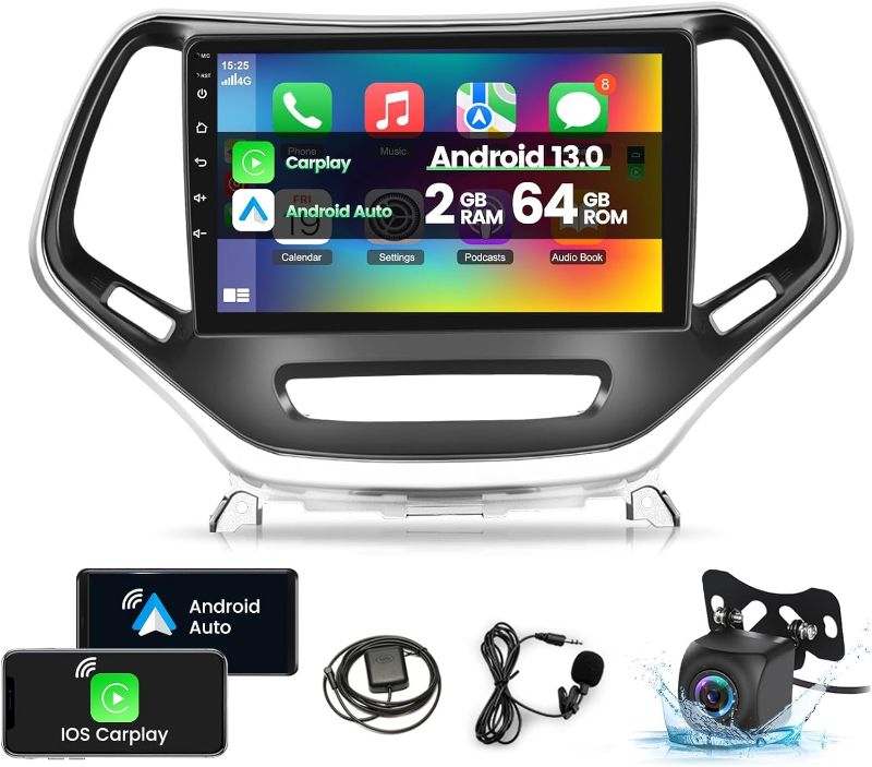 Photo 1 of [2+64G] Android 13 Car Radio for Jeep Cherokee 2013-2018, 10.1 Inch Touchscreen Car Stereo with Apple Carplay/Android Auto/EQ/Bluetooth/SWC + AHD Backup Camera + MIC
