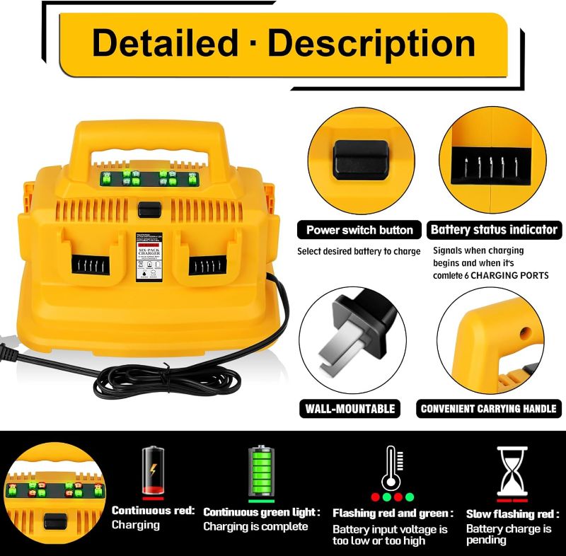 Photo 1 of ?Upgrade? DSANKE DCB104 6 Port Charger Replace for DeWalt 20V Battery Charger Station Compatible with Dewalt 20V/60V Battery DCB200 DCB201 DCB203 DCB204 DCB206 DCB181 DCB180 DCB606 DCB612 DCB609
