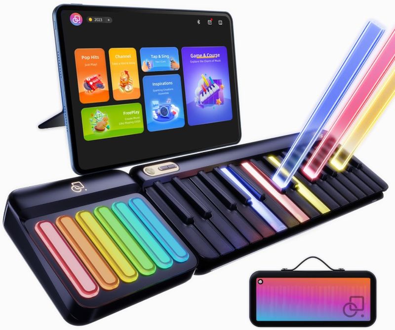 Photo 1 of PopuPiano Smart Piano with Rainbow Lights, Interactive Lessons, 256+ Tones, MIDI Controller - Portable, Expandable Keyboard for Beginners
