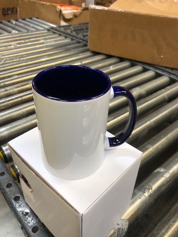 Photo 1 of 15 oz WHITE CERAMIC MUG, blue inside