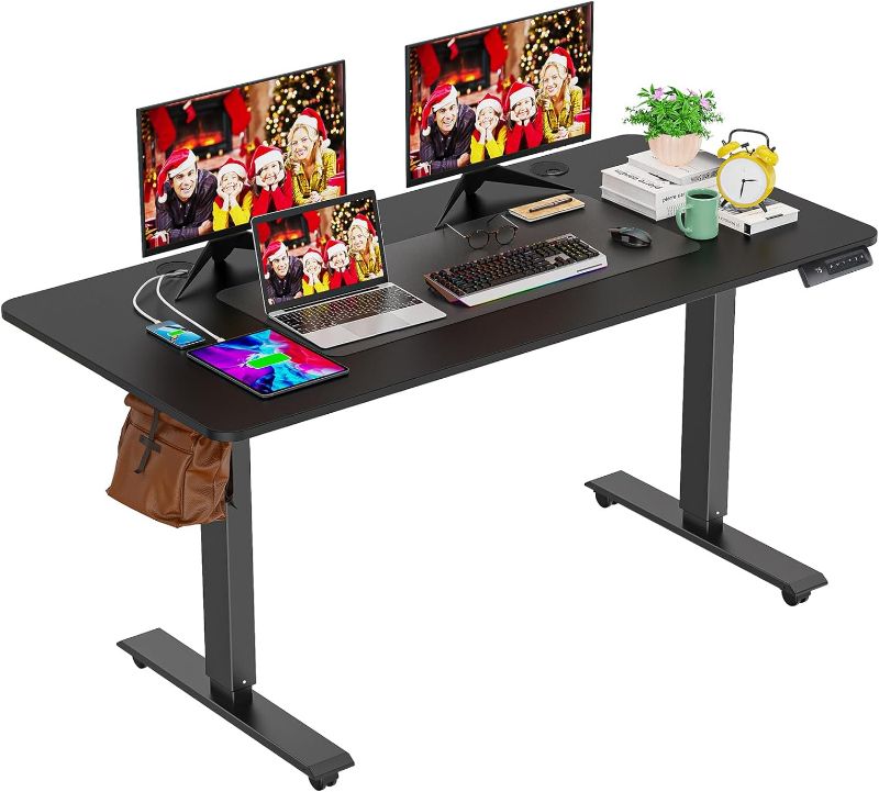 Photo 1 of farexon 55 x 24 Inch Electric Standing Desk Adjustable Height, Sit-Stand Computer Desk with Oversized Mouse Pad, Four Preset Heights, 27''-45'' Lifting Range Stand up Desk
