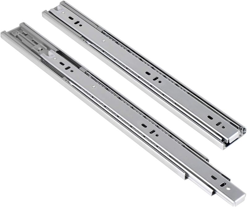 Photo 1 of 18 Inch 100 LB Capacity Full Extension Soft / Self Close Ball Bearing Side Mount Drawer Slides, 3 fold Full Stretch Side Hanging Drawer Rails
