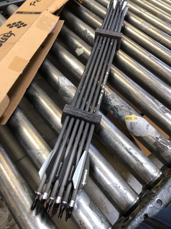 Photo 1 of BOWSOUL 30inch Hunting Carbon Archery Arrows with 2.75” High Hardness Vanes Spine 400 for Compound Bow and Recurve Bow Black White&Broadheads