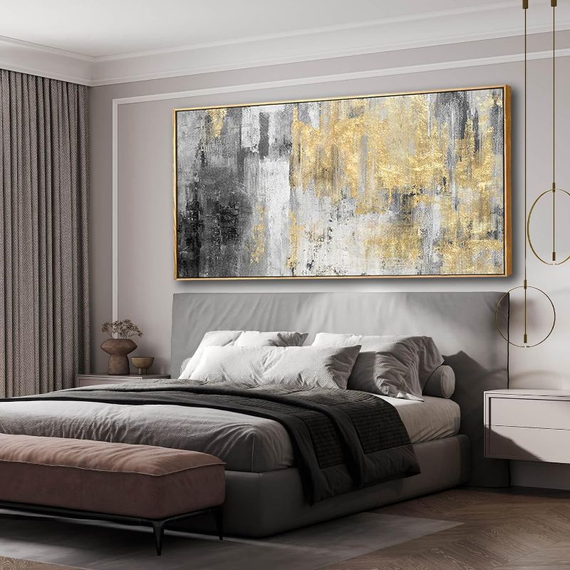 Photo 1 of `Home Decor Large Wall Art Gold Abstract Art 30"x60"Black Wall Decor Living Room Framed Artwork Paintings for Office Bedroom Dinning Room
