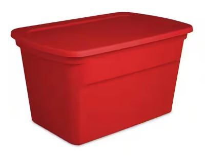 Photo 1 of 30 Gal. Durable Stacking Seasonal Storage Bin, Red 