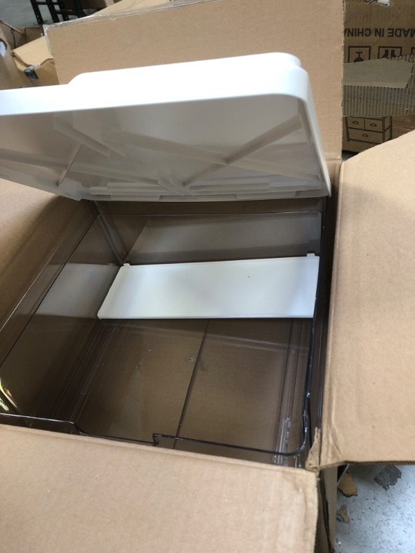 Photo 1 of iDesign The Sarah Tanno Collection Stacking Drawer, Clear and White Stacking Drawer w/ Lid and Divider - Large Clear and White