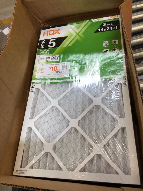 Photo 2 of 14 in. x 24 in. x 1 in. Standard Pleated Air Filter FPR 5 (3-Pack)