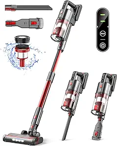 Photo 1 of Fykee Vacuum Cleaner, Cordless Vacuum Cleaner with 80,000 PRM Brushless Motor and 1.2L Dust Cup, Cordless Stick Vacuum with Large Detachable Battery up to 35 mins Run Time (Brick Red)