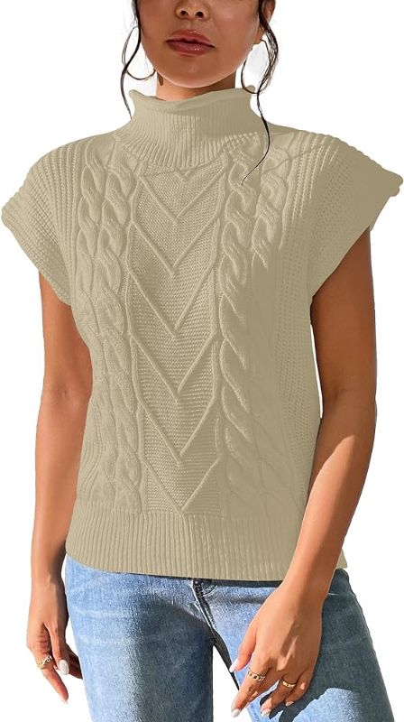 Photo 1 of LANGEYANG Women's Mock Neck Shoulder Pad Pullover Sweater Vest Sleeveless Cable Knit Tank Tops XL