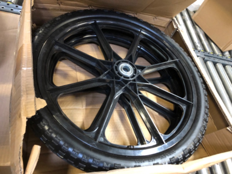 Photo 1 of GICOOL 20" Flat Free Tire and Wheel, with 3/4" & 5/8" Bearing, 2.45" Centered Hub, Replacement Wheel For Rubbermaid Wheelbarrow, Garden Yard Cart, 2 Pcs