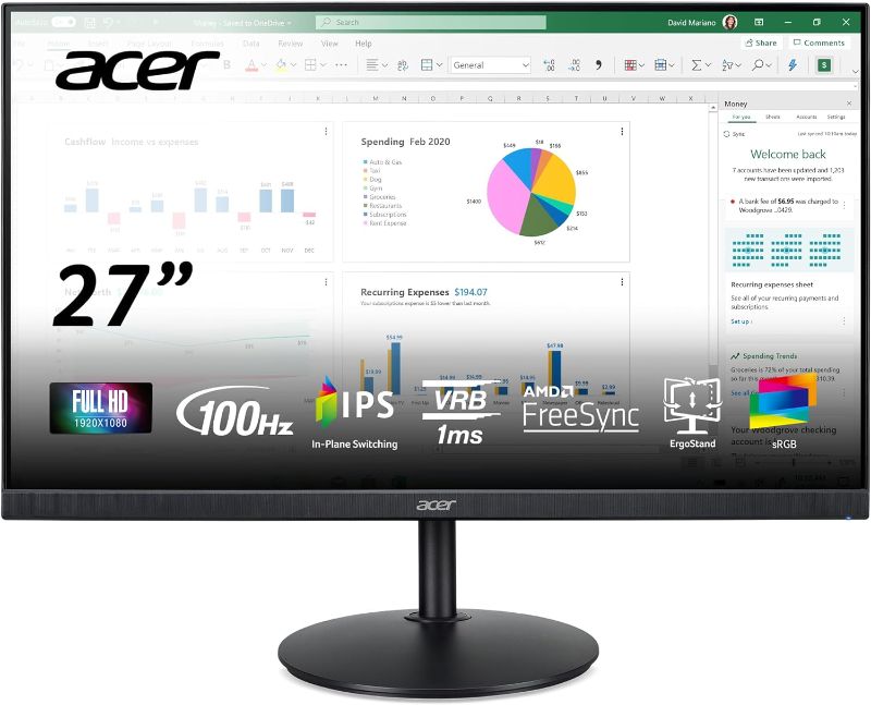 Photo 1 of Acer CB272 Ebmiprx 27" FHD 1920 x 1080 Zero Frame Home Office Monitor | AMD FreeSync | 1ms VRB | 100Hz | 99% sRGB | Height Adjustable Stand with Swivel, Tilt & Pivot (Display Port, HDMI & VGA Ports)

