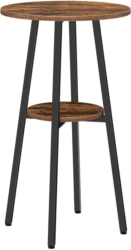 Photo 1 of Bar Table, Round Pub Table, 2-Tier Bistro Table with Storage, High Top Table, Cocktail Table with Top Particleboard, for Kitchen, Living Room, Meeting Room, Rustic Brown and Black BF55BT01
