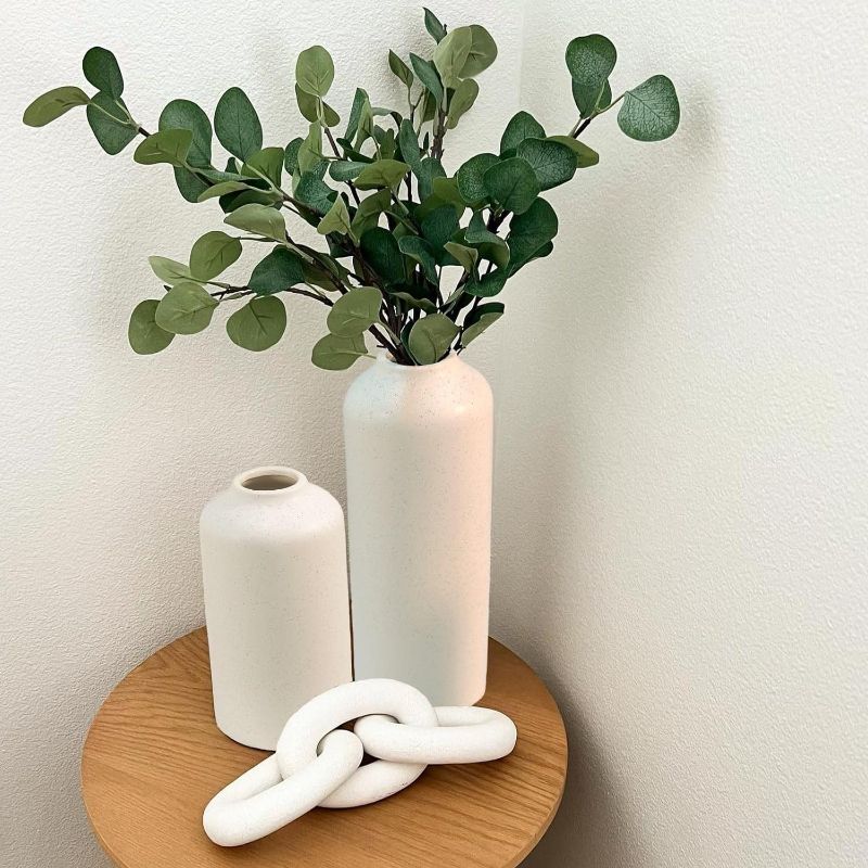 Photo 1 of 11 Inch White Ceramic Vases Set of 2, Tall Modern Flowers Vase for Living Room DéCor and Accessories, Boho Faux Floral Vases, Table and Mantle Decorations
