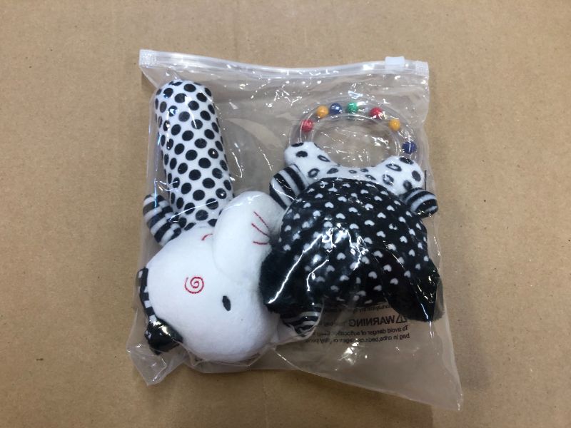 Photo 2 of Baby Rattles 0-6 Months: Soft Rattles for Babies 0-6 Months Newborn Sensory Toys, High Contrast Black and White Baby Toys 0-3 Months Plush Rattle Toy for Infant Boys Girls 0 3 6 9 12 Months Gift