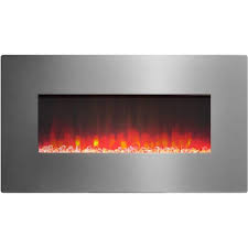 Photo 1 of 36 in. Metallic Electric Fireplace in Stainless Steel with Multi-Color Crystal Rock Display
