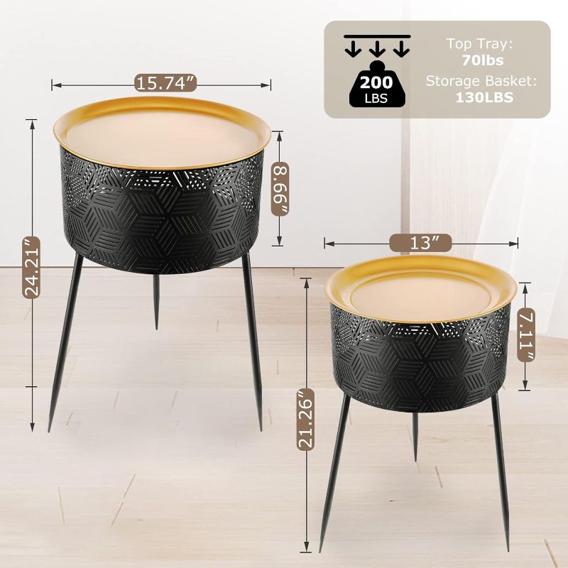 Photo 1 of JEROAL Round Side Table Set of 2, End Table with Durable Iron Legs Support, Small Side Accent Table with Storage for Living Room Bedroom Outdoor and Small Space, Easy Assembly.
