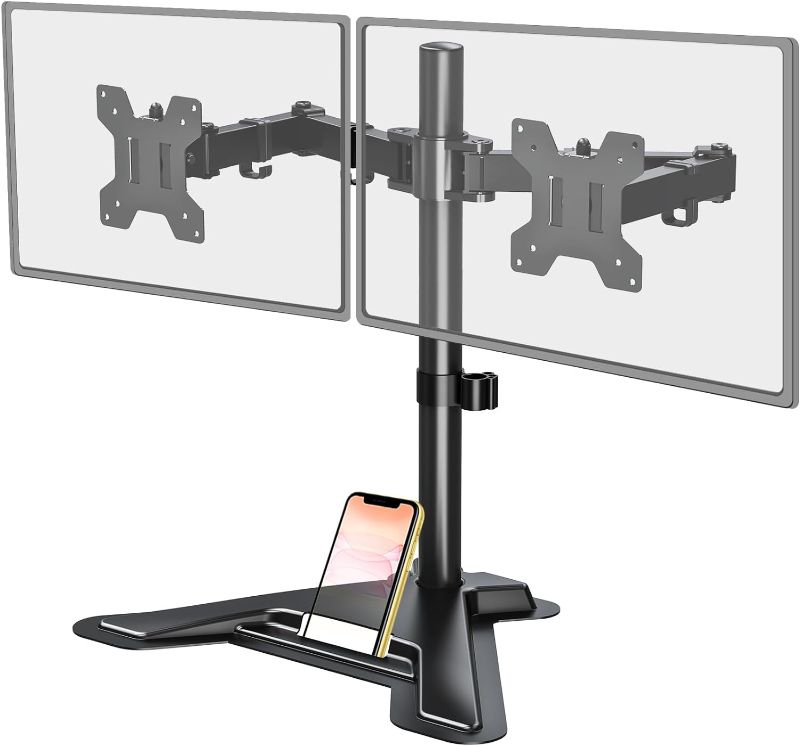 Photo 1 of MOUNT PRO Dual Monitor Stand - Free Standing Full Motion Monitor Desk Mount Fits 2 Screens up to 27 inches,17.6lbs with Height Adjustable, Swivel, Tilt, Rotation, VESA 75x75 100x100, Black
