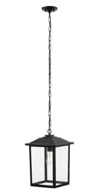 Photo 1 of 1-Light 18 in. Black Hardwired Classic Outdoor Hanging Pendant Light with Clear Glass
