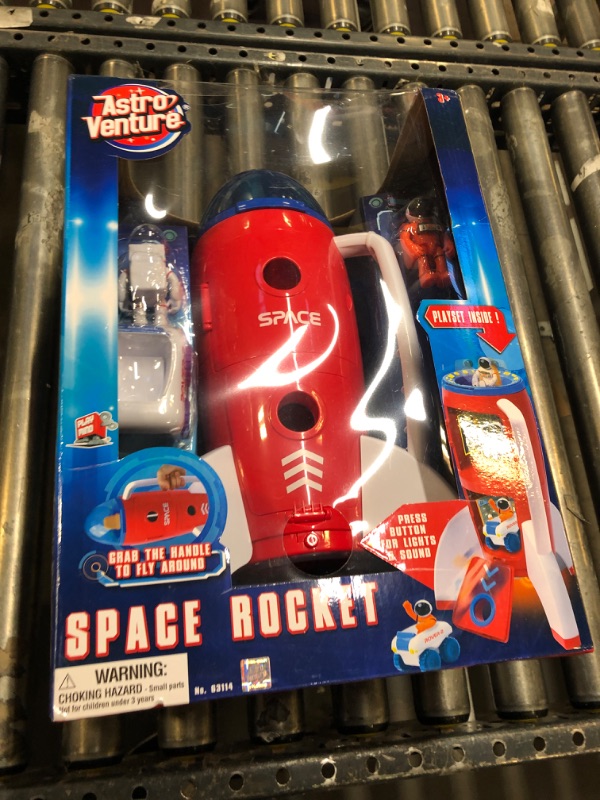 Photo 2 of ASTRO VENTURE Spaceship Rocket Toy Playset with 2 Astronauts and Rover Vehicle - Lights and Sound, Carrying Handle Play and Explore Space