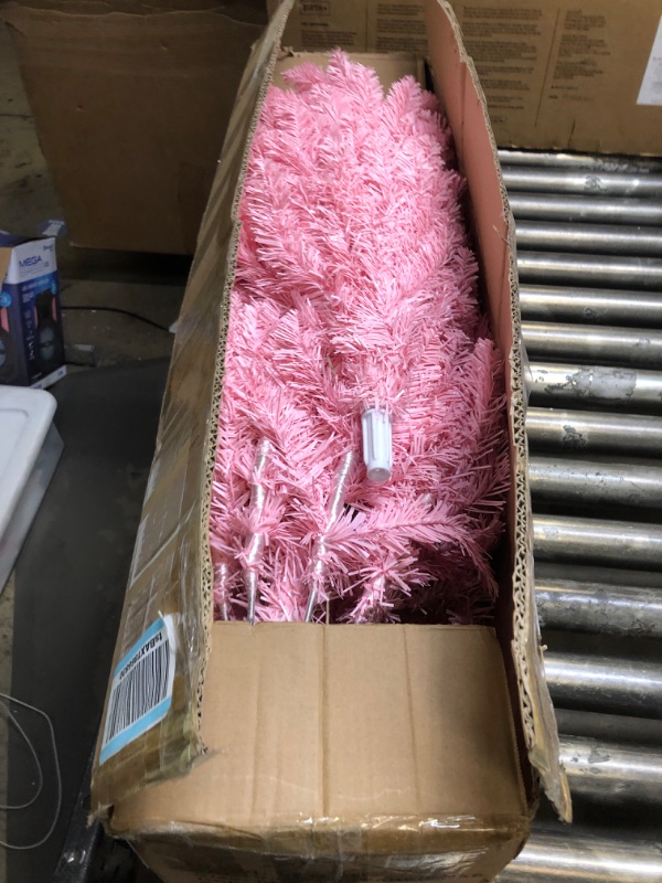Photo 1 of Artificial Christmas Trees, Collapsible Pink Pencil Tree with 800 Tips Metal Stand, Suitable for Home Corner, Apartment, Entryway, 6 FT Pink 6 FT