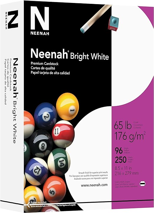 Photo 1 of Neenah Premium Cardstock, 8.5" x 11", 65 lb/176 gsm, Bright White, 250 Sheets (91904)

