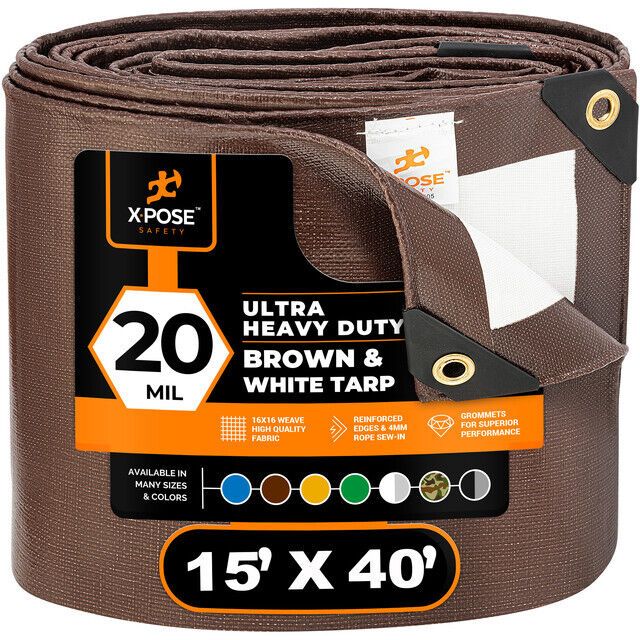 Photo 1 of 15' x 40' Brown/White Ultra Heavy Duty Tarp - 20 Mil
