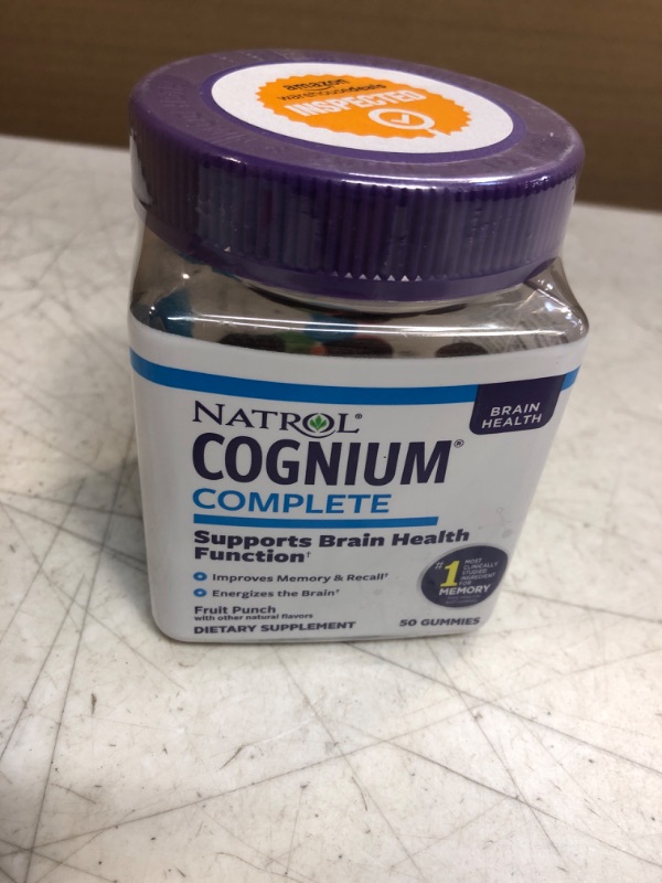 Photo 2 of exp date 04/2024--Natrol Cognium Complete Gummies, Brain Health Support, Improves Memory & Clarity, Fruit Punch Flavored Dietary Supplement, Drug Free, 100mg, 50 Gummies Complete 50 Count (Pack of 1)