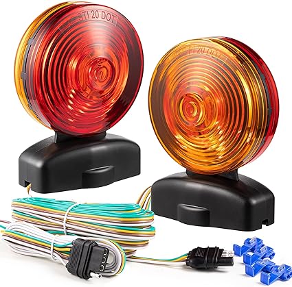 Photo 1 of   CZC AUTO Magnetic Trailer Lights, 55 lbs, Red & Amber Lens, 4.25" Round Base, DOT Compliant, 12V Wiring, 7'-84' Wire Distance