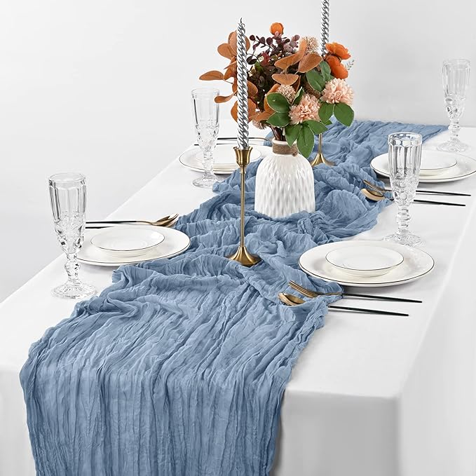 Photo 1 of 2Pack Dusty Blue Cheesecloth Table Runner