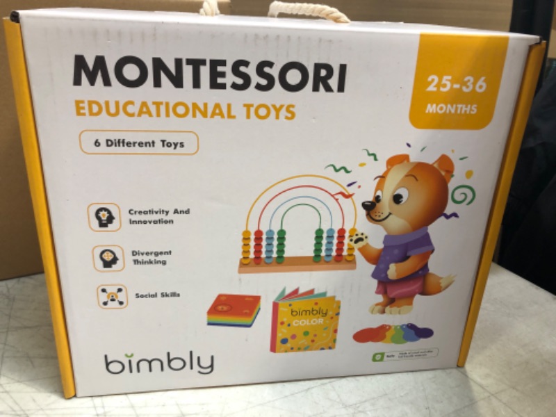 Photo 2 of bimbly Wooden Montessori Toys for 2+ Year Old | Developmental, Toddler Educational Toys Age 2-3, 25-36 Months, Geometric Shapes Sorter, Fraction Puzzle Game, Color Paddles & More