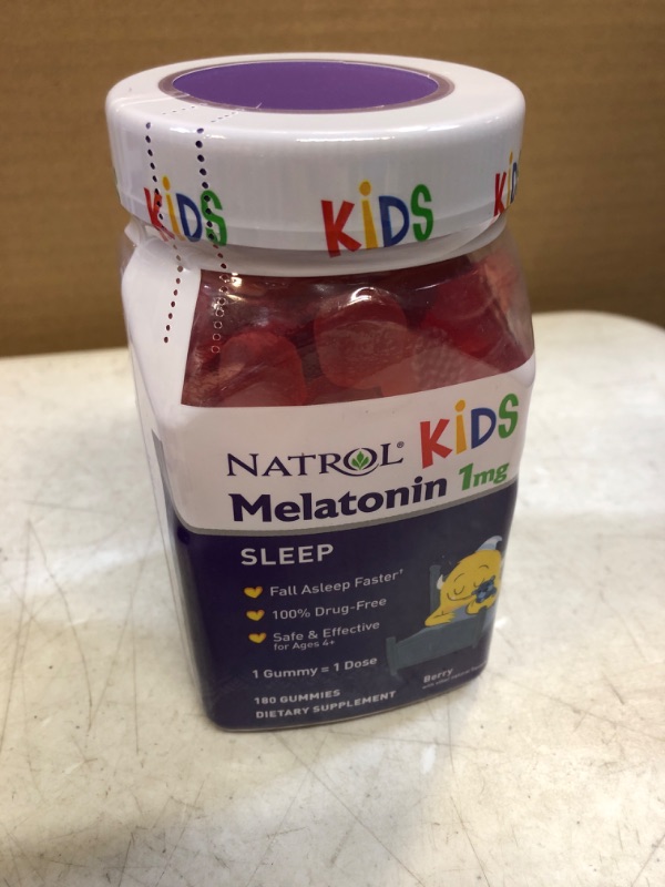 Photo 2 of EXP DATE 05/2024---Natrol Kids Melatonin 1mg, Dietary Supplement for Restful Sleep, 180 Berry-Flavored Gummies, 180 Day Supply 180.0 Servings (Pack of 1) Melatonin