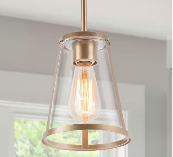 Photo 1 of 1-Light Gold Modern Pendant Lighting Contemporary Hanging Light Fixture with Clear Glass Shade for Kitchen Foyer Hallway
