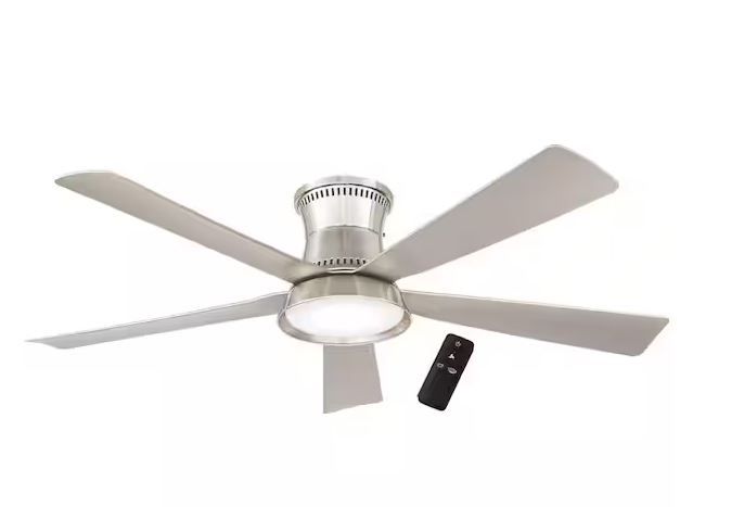 Photo 1 of Hawkspur 52 in. Indoor/Outdoor Brushed Nickel Low Profile Ceiling Fan with Adjustable White LED with Remote Included
