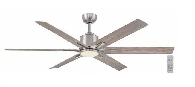 Photo 1 of Kensgrove II 60 in. Smart Indoor/Outdoor Brushed Nickel Ceiling Fan with Remote Included Powered by Hubspace
