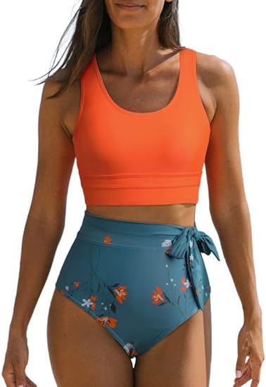 Photo 1 of Dokotoo Womens Scoop Neck Racerback High Waisted Bikini Sets Two Piece Swimsuit Floral Print Tummy Control Bathing Suit M
