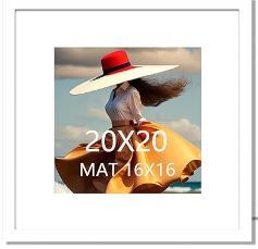 Photo 1 of 20x20 Picture Frame  White Solid Wood for Mat 16x16 Wall Mounting Square Poster Frames