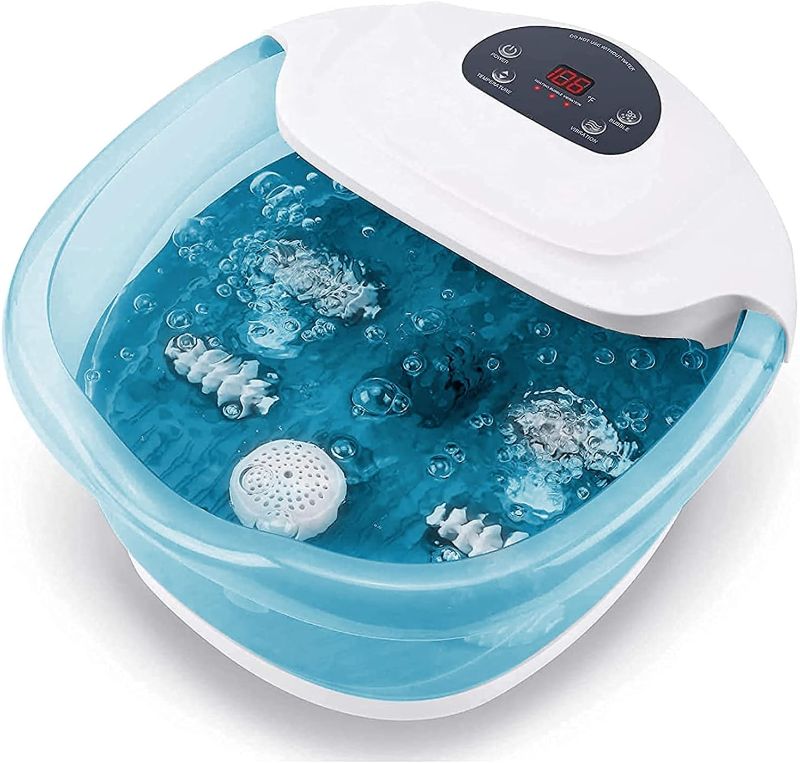 Photo 1 of Foot Spa Bath Massager with Heat, Bubble and Vibration, 3 in 1 Function, 4 Massage Rollers and Temperature Control, Blue
