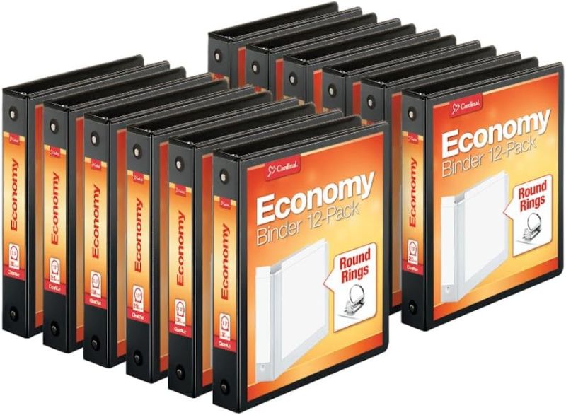 Photo 1 of Cardinal Economy 3-Ring Binders, 1.5", Round Rings, Holds 350 Sheets, ClearVue Presentation View, Non-Stick, Black, Carton of 12 (90630)
