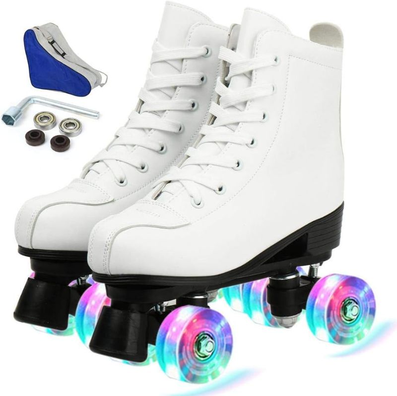Photo 1 of YYW Roller Skates for Women Men, High Top PU Leather Classic Double-Row Roller Skates, Indoor Outdoor Roller Skates for Beginner a Shoes Bag 40
