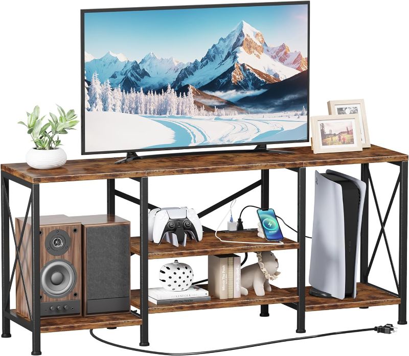 Photo 1 of Homeiju TV Stand for 65 Inch with Power Outlets, Entertainment Center with Adjustable Shelf, Industrial TV Console Table with Open Storage Shelves Cabinet...
