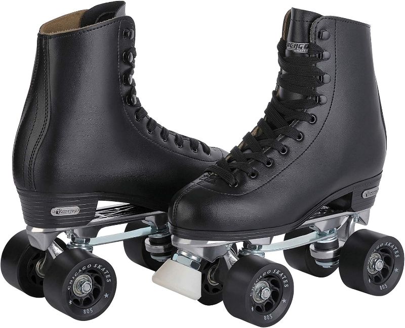 Photo 1 of CHICAGO Skates Men's Premium Leather Lined Rink Roller Skate - Classic Black Quad Skates 12
