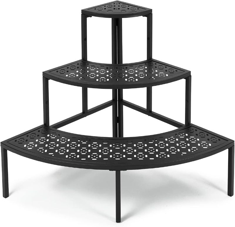 Photo 1 of 3-Tier Metal Plant Stand Indoor - Tiered Outdoor Plant Holder for Flower Pot Display, Garden Ladder Shelf Flower Step Mofesun (Quarter Round)